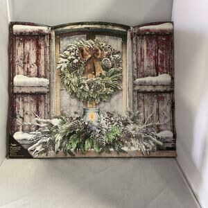 23” Flickering Light Up Red Shutter Window Canvas Large Rustic Wall Decor